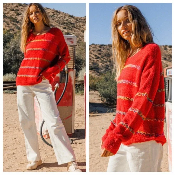 Boho chic Strip Knit Sweater Top - Picture 1 of 8